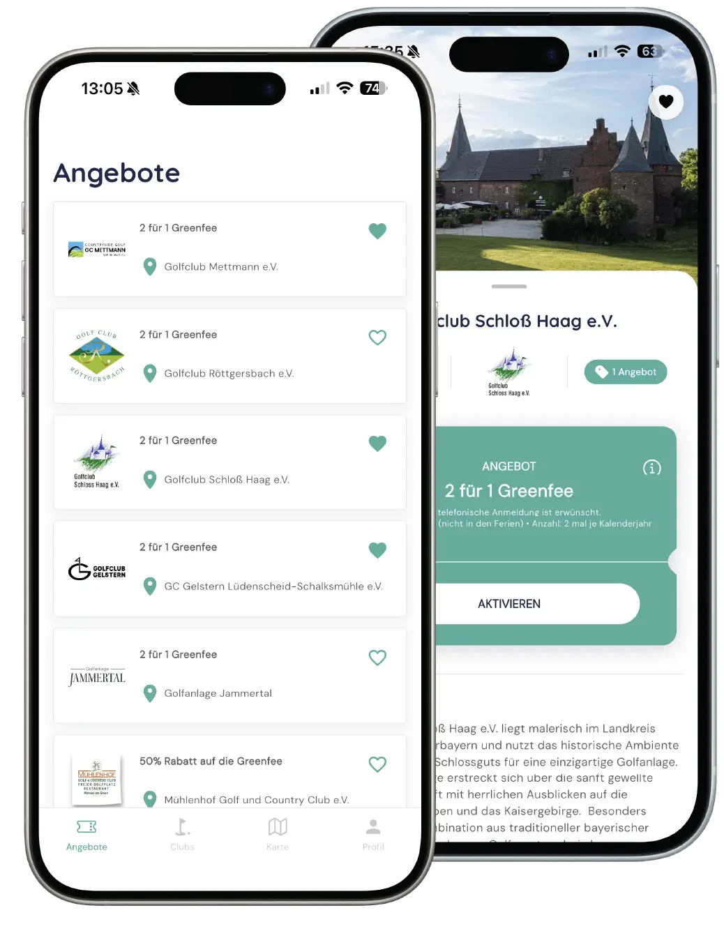 Golfplatz.de App mit Clubauswahl